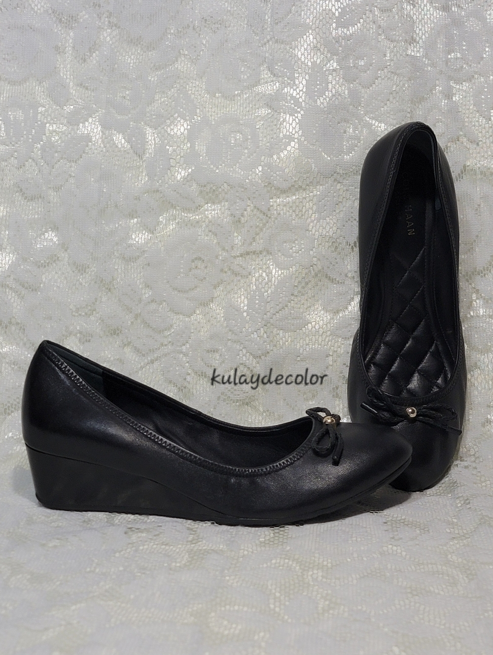 Cole Haan Black Leather Women's Wedge Pump Tali Grand Lace Size 8 B